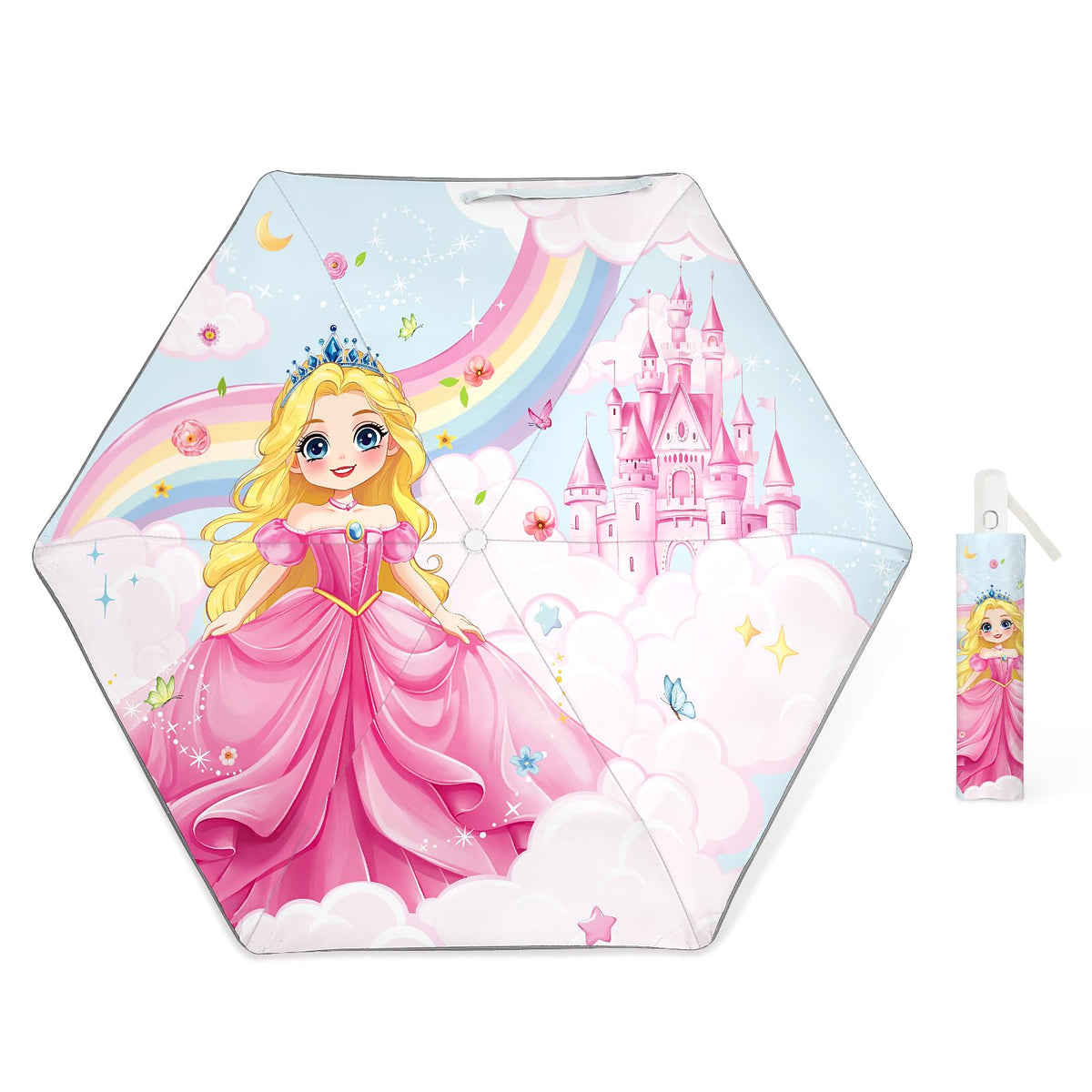 Kids Folding Umbrella Auto Open/Close Umbrellas for Rain Round Corner Safe Design UV Resistant Automatic Children Travel Umbrellas Reinforced Canopy 360° Reflective Strip Lightweight for Girls & Boys