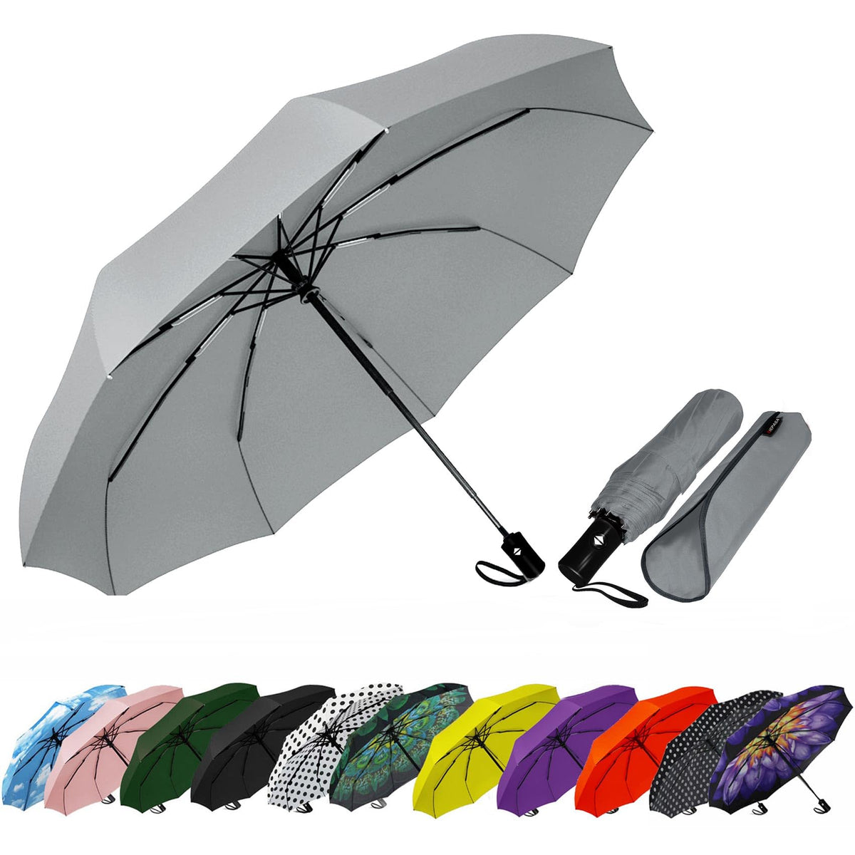 Compact Travel Umbrella - Windproof Auto Open/Close, Small Folding Umbrella for Rain & Sun with UPF50+ - Lightweight Frame, Waterproof - Fits Backpack, Purse, Suitcase.(Garden Butterfly)