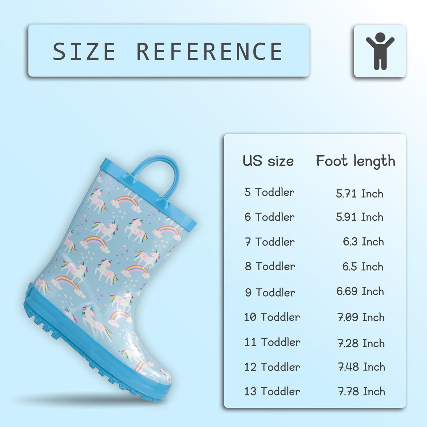 Hbxooxts Kids Rain Boots - Toddler Waterproof Rubber Kids Rain Boots for Girls and Boys with Fun Patterns and Easy-On Handles
