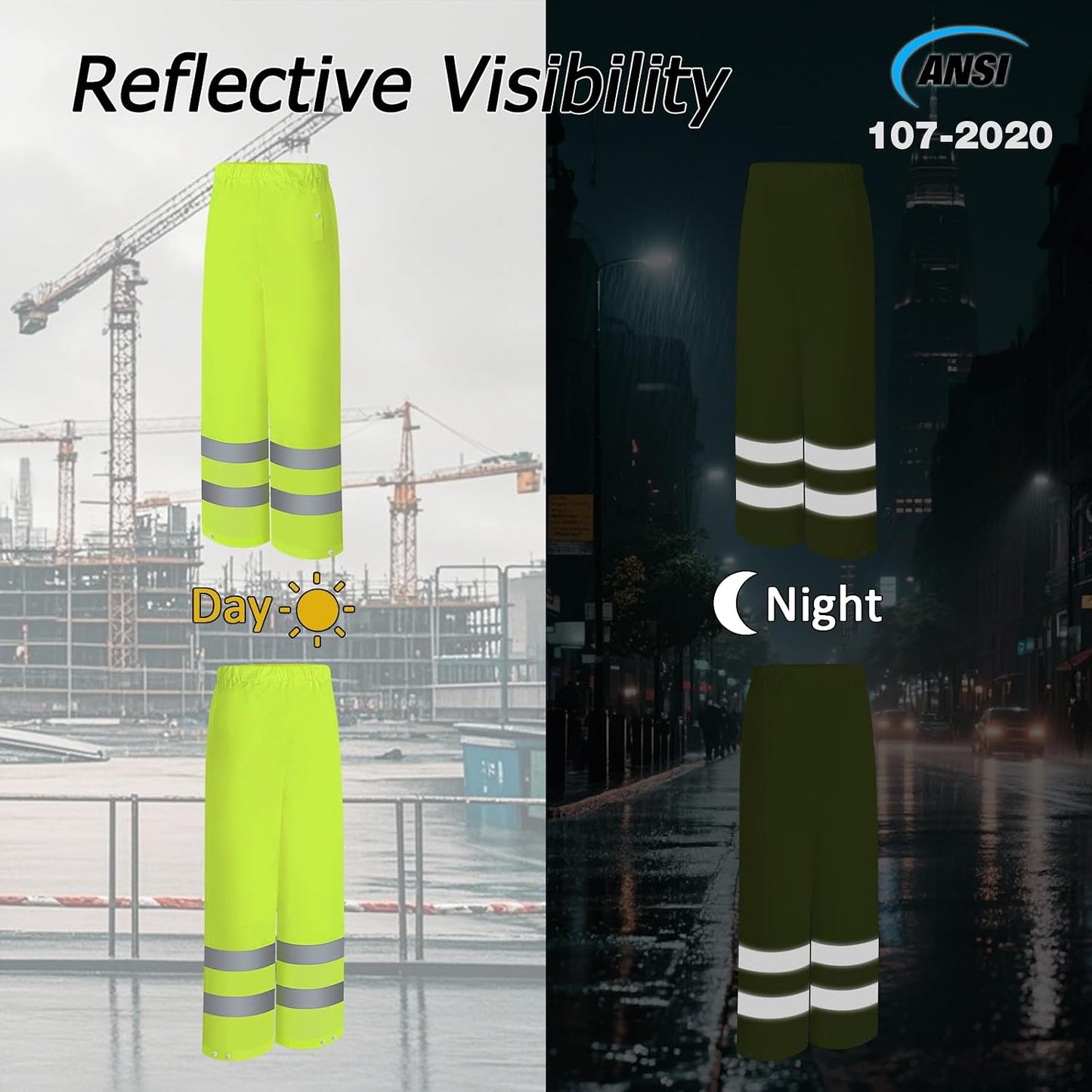 High Visibility Rain Pants, Hi Vis Rain Gear, Yellow, 4XL-5XL | High Vis Reflective Rain Pants for Men Women, Light Weight Safety Work Rain Gear for Outdoor Activities, Waterproof
