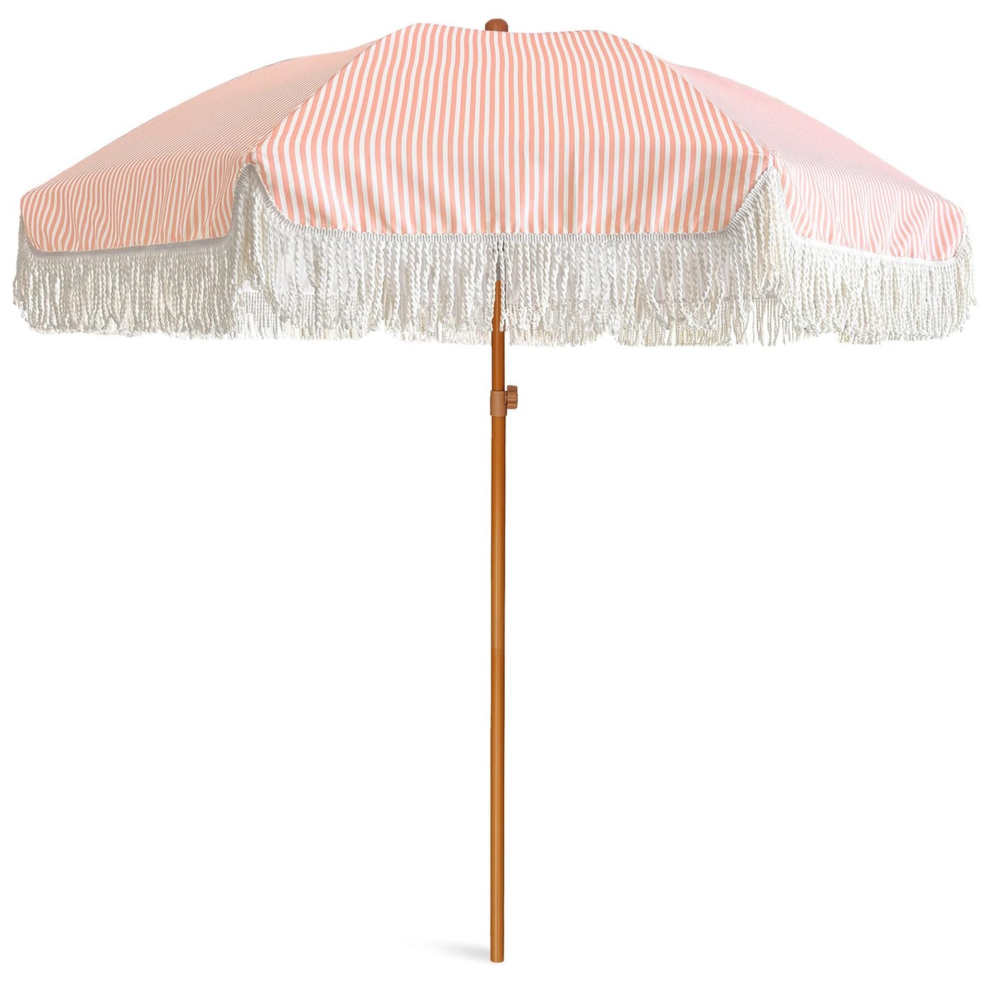 AMMSUN 7ft Patio Umbrella with Fringe Outdoor Tassel Umbrella UPF50+ Premium Steel Pole and Ribs Push Button Tilt, Cream White