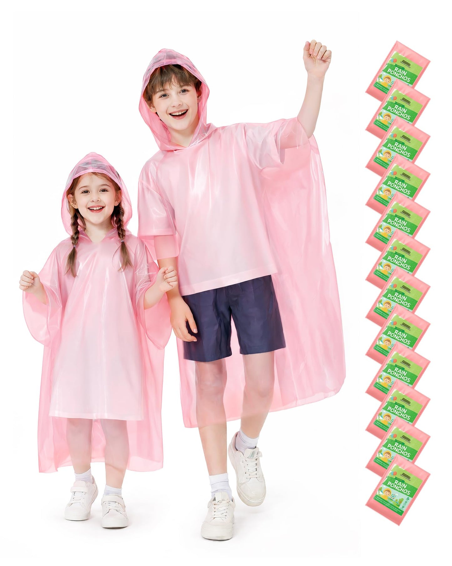 Hitituto Rain Ponchos Family Pack Kids– 6/12/24 Pack Disposable Poncho with Hood, Clear & Assorted Colors, Home Survival Kits