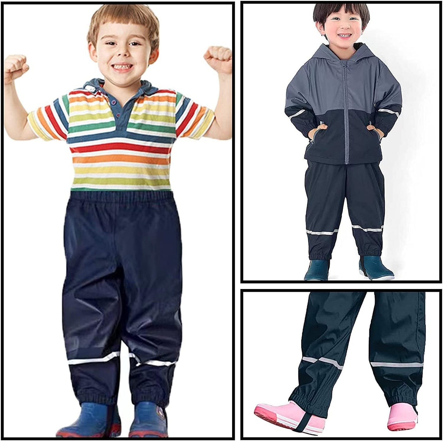 Unisex Kids Rain Pants,Toddler Waterproof and Windproof Rain Trousers Over Pants,Mud Dirty Proof for Girls Boys 98-134