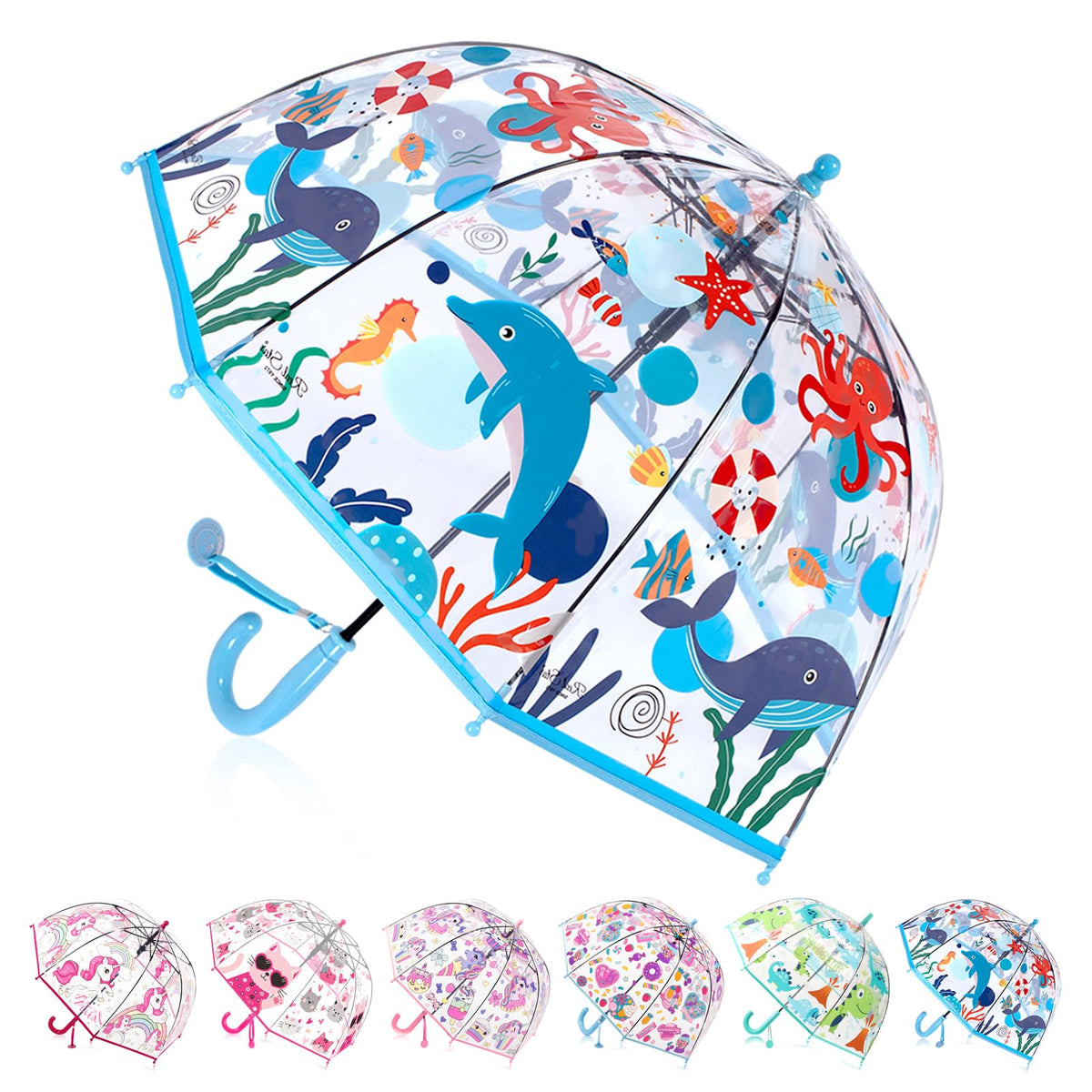 Kids Clear Bubble Umbrella for Rain, Easy Grip, Girls Boys | 39 In Transparent Dome, Windproof, Pinch-Proof Closure, Rounded Tips, Lightweight, School, Travel, Toddler, Rain Gear