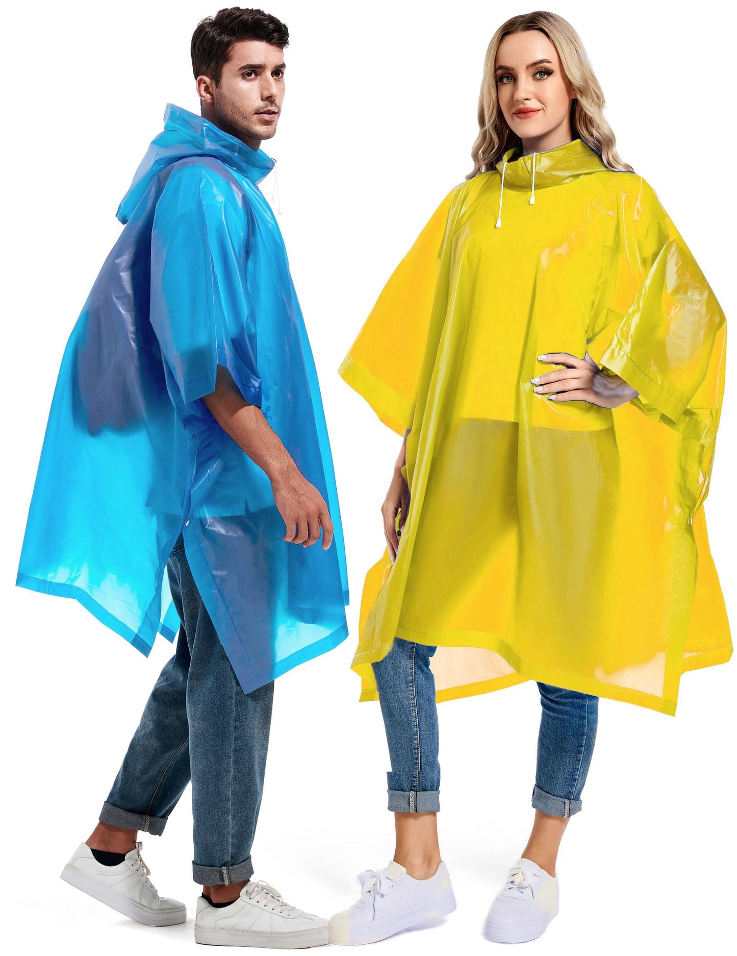 2 Pack Rain Ponchos for Adults Reusable - Raincoats Survival Emergency Heavy Duty Rain Coat with Drawstring Hood