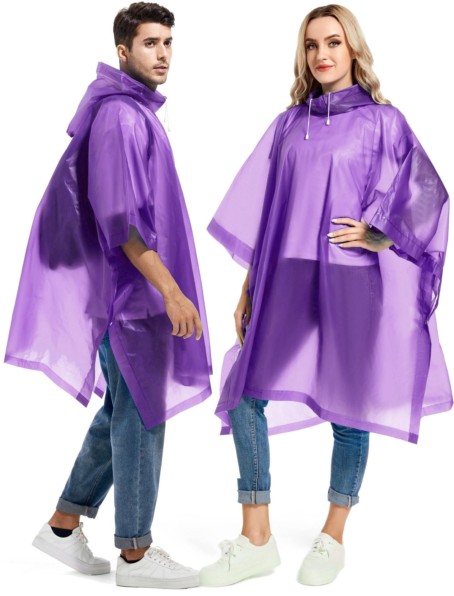 2 Pack Rain Ponchos for Adults Reusable - Raincoats Survival Emergency Heavy Duty Rain Coat with Drawstring Hood
