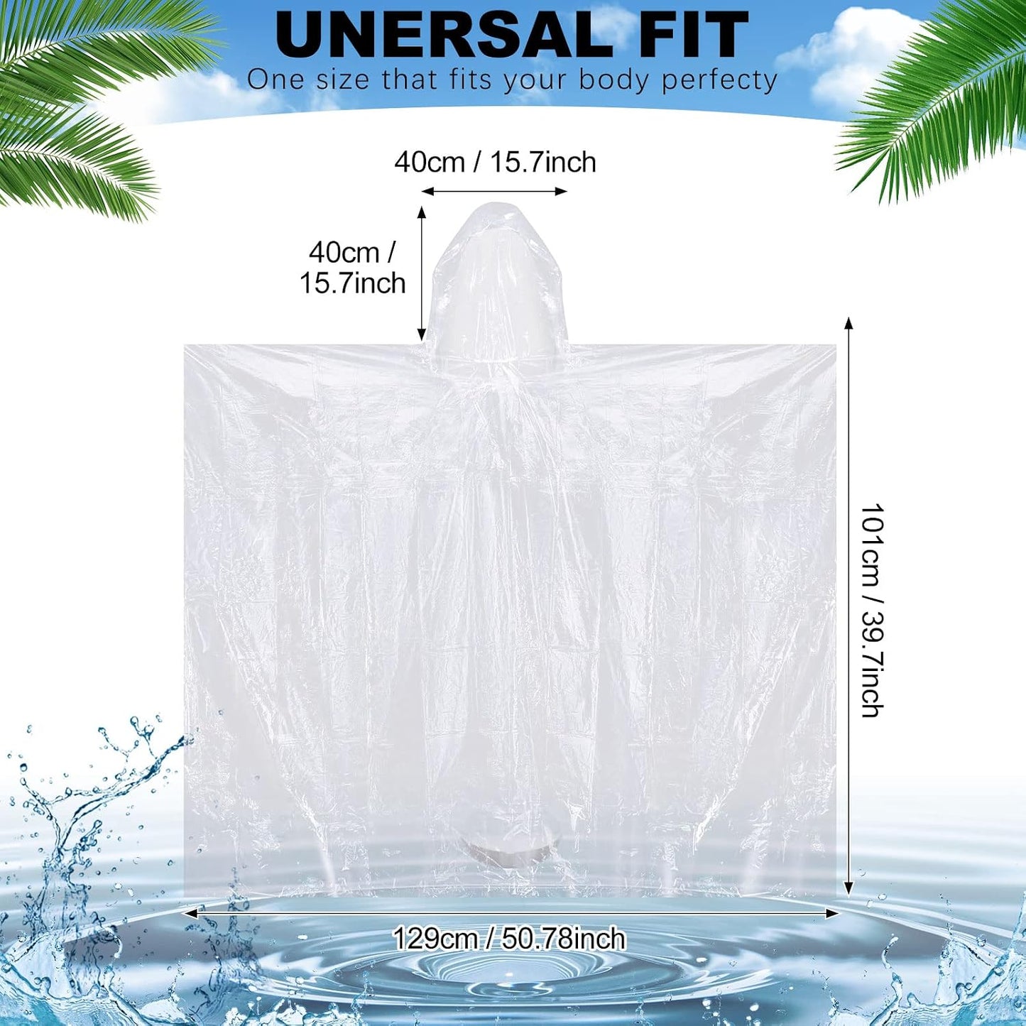 Handepo 100 Pack Rain Ponchos Bulk Disposable with Hood Adults