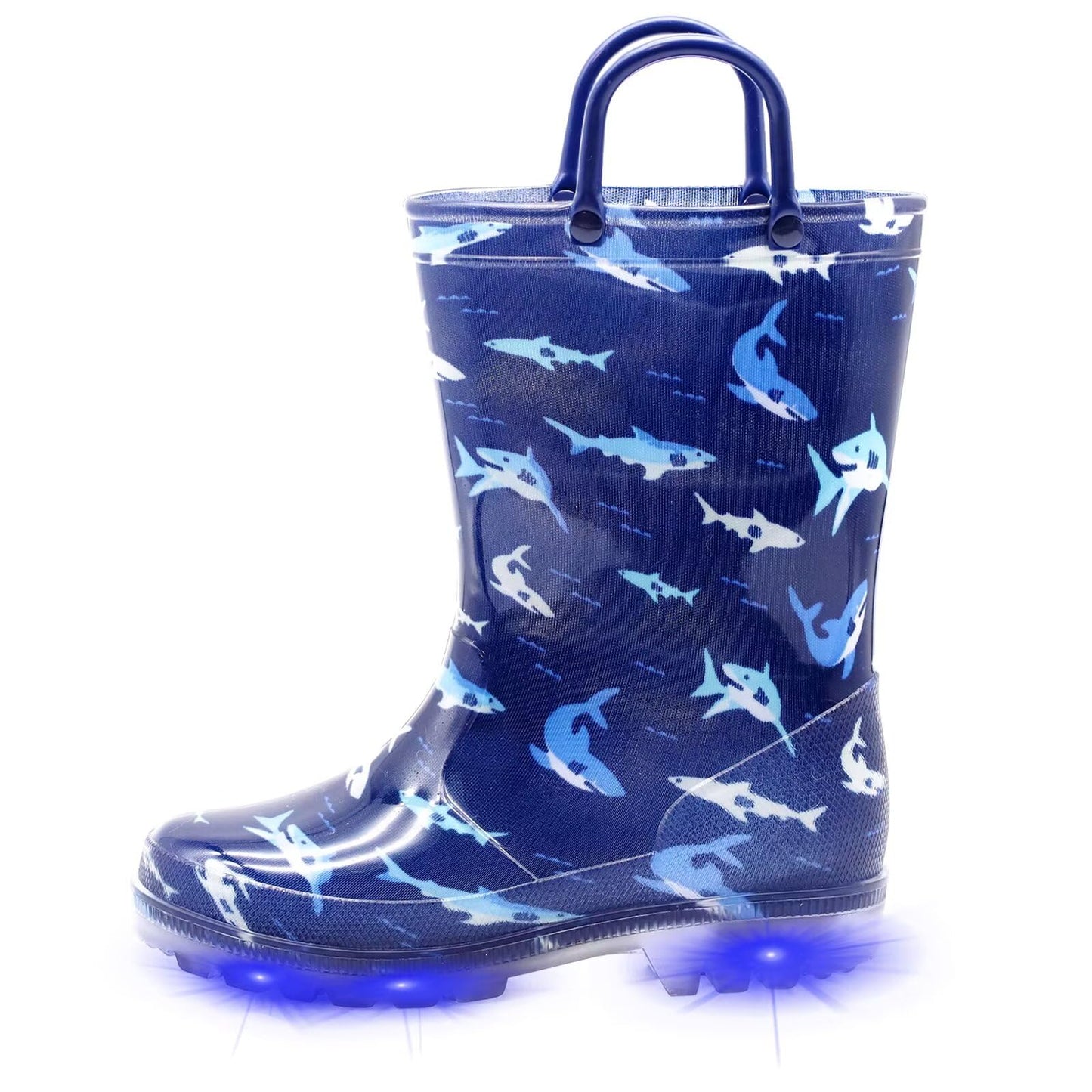 EUXTERPA Toddler Kids Light-Up Rain Boots | Waterproof, Glitter, Cartoon Pattern, Easy-On Handles, LED Flashing Non-Slip Sole, Puddle Play, Outdoor, Children Girls Boys