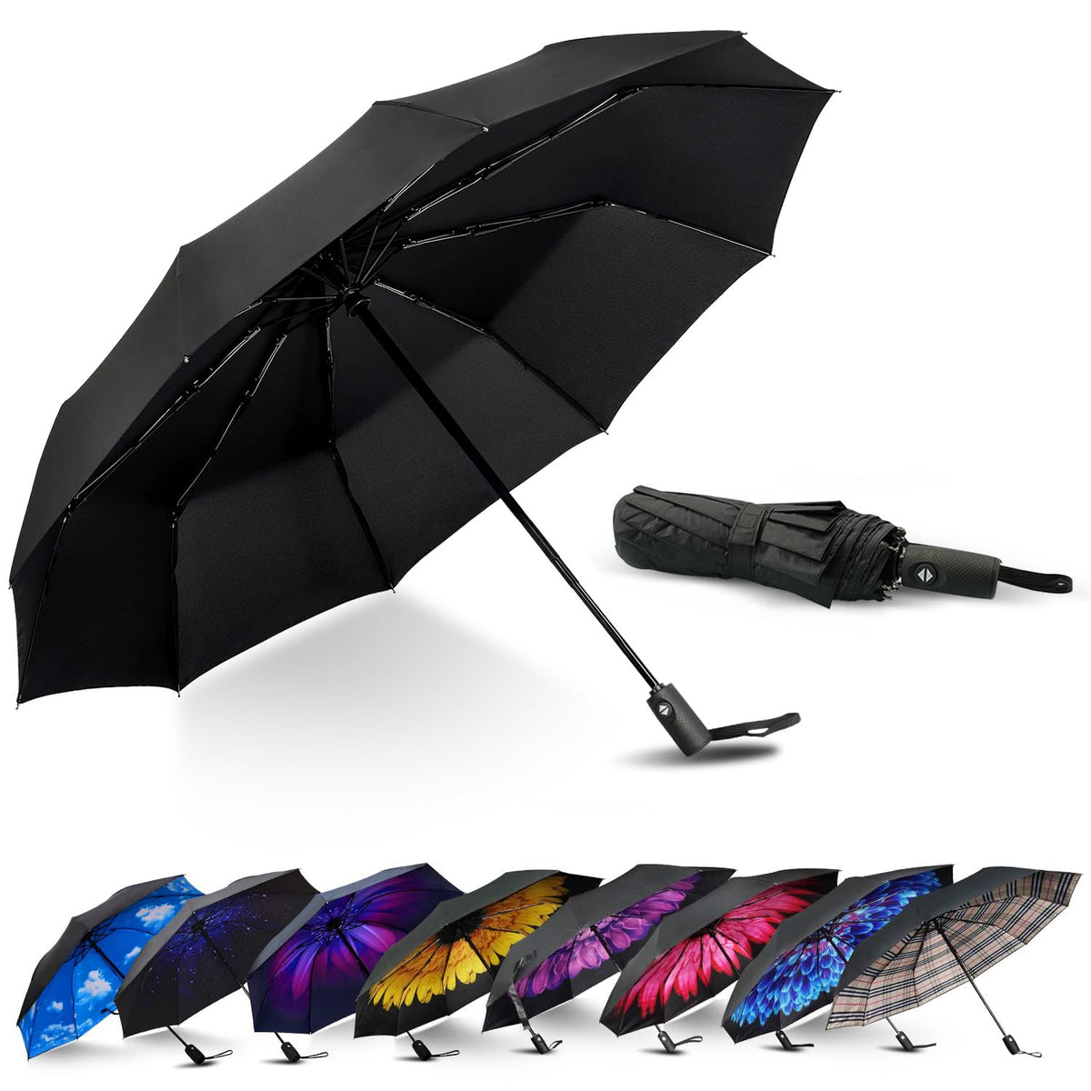 LLanxiry Compact Travel Umbrella, Windproof Automatic Umbrellas for Rain | Small, Portable, Folding, Lightweight, Waterproof, Backpacks, Purses, Cars, Commuting, Walk, School, Men, Women
