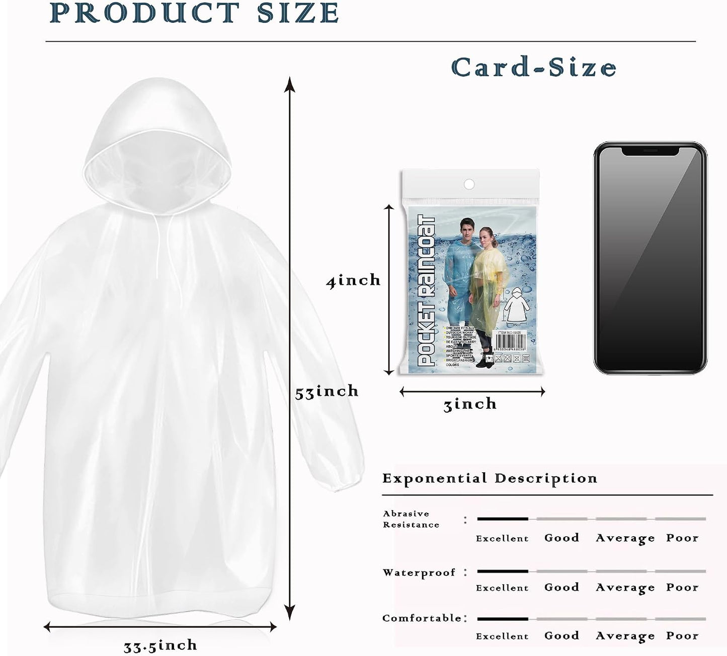 10 Pack Disposable Rain Ponchos for Adults, Card-Sized Emergency Ponchos Family Pack with Hood for Travel