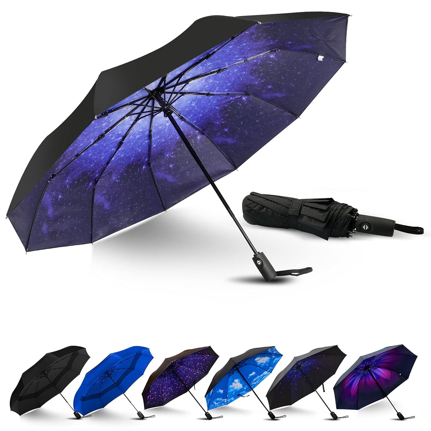 LLanxiry Compact Travel Umbrella, Windproof Automatic Umbrellas for Rain | Small, Portable, Folding, Lightweight, Waterproof, Backpacks, Purses, Cars, Commuting, Walk, School, Men, Women