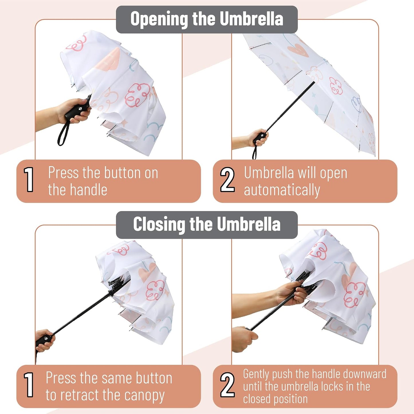 Mr. Pen- Windproof Travel Umbrella, Small Water-Resistant Automatic Folding Umbrella for Rain and Sun, Light, Compact and Portable for Women & Men, Fits Car & Backpack