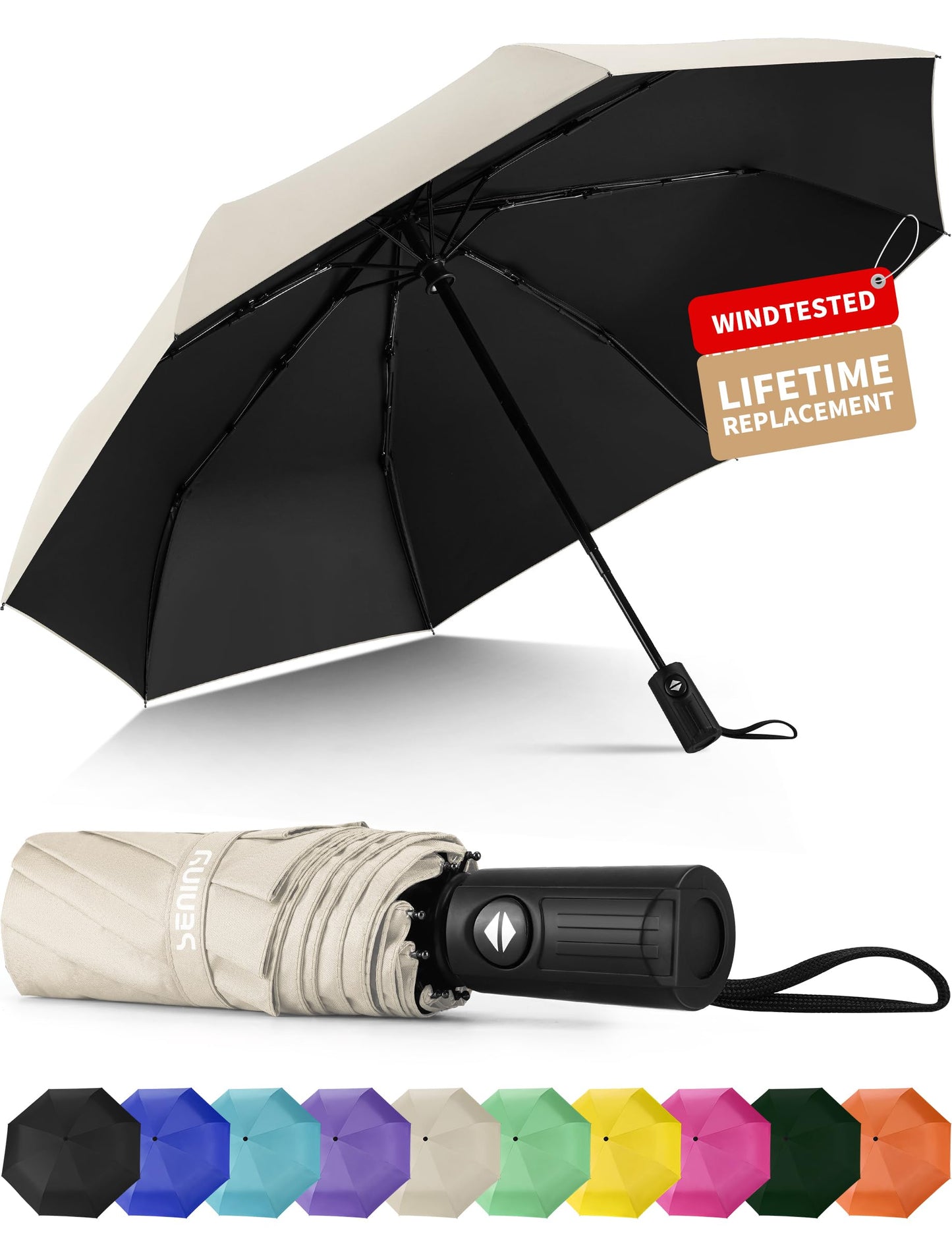 Seniny Windproof Travel Umbrella, Automatic Umbrellas for Rain, Portable & Compact Umbrellas for Backpack, Strong UV for Protection, Folding Small Sun Umbrella for Car, Walking