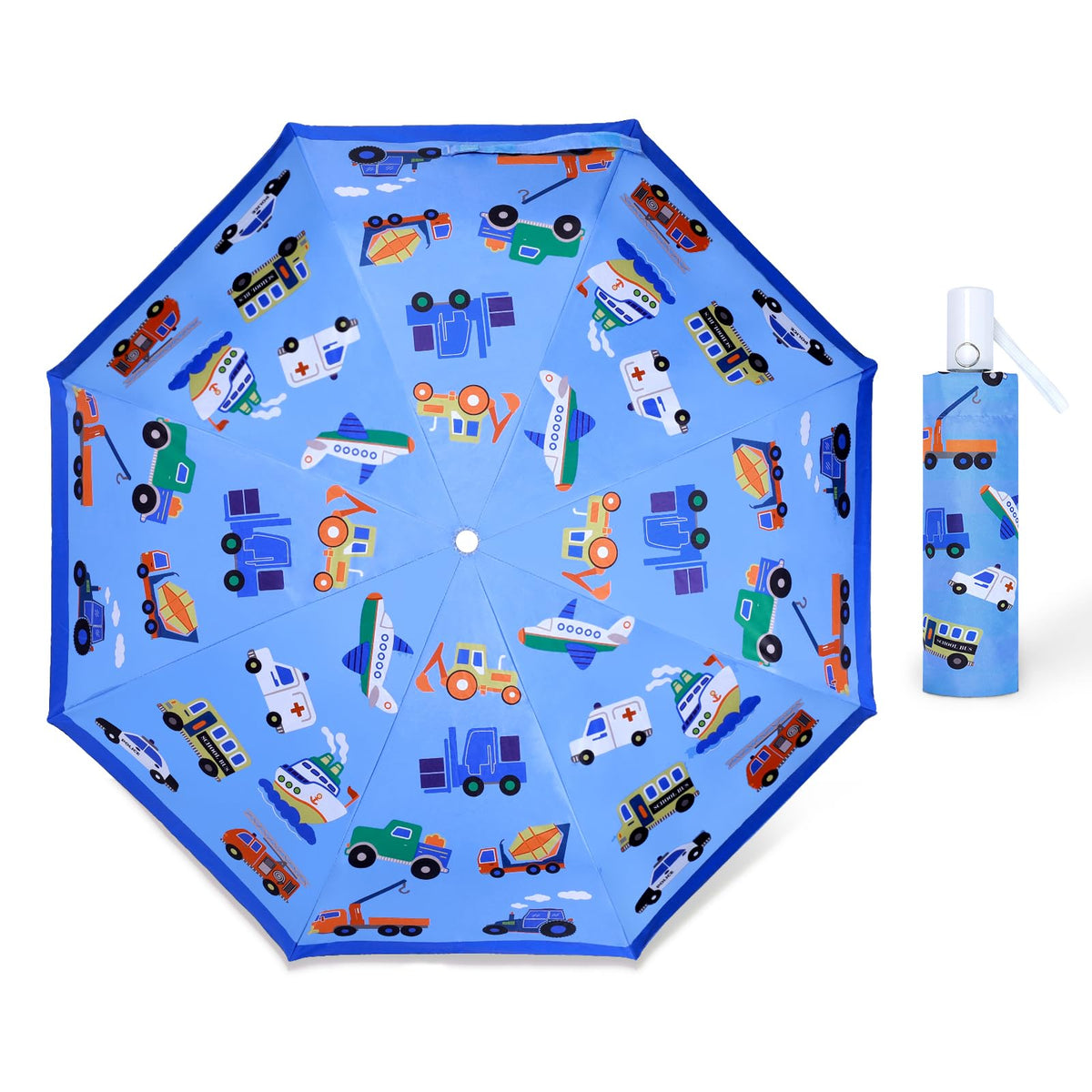 Kids Folding Umbrella Auto Open/Close Anti-rebound Safe Design UV Resistant Automatic Children Travel Umbrellas 8 Rib Reinforced Canopy 360° Reflective Strip Lightweight Cute Umbrella for Girls & Boys