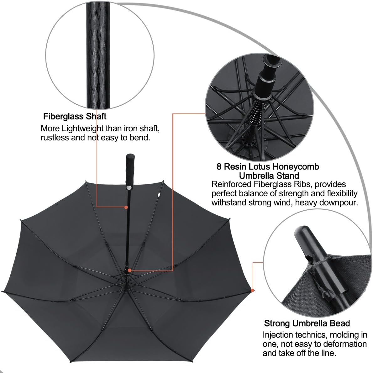 G4Free 47/54/62/68/72 Inch Golf Umbrella Windproof Auto Open Large Umbrella | Oversized Stick Umbrella, Extra Large, Vented Double Canopy, Waterproof 210T Pongee Fabric, Fiberglass Frame, EVA Foam Handle