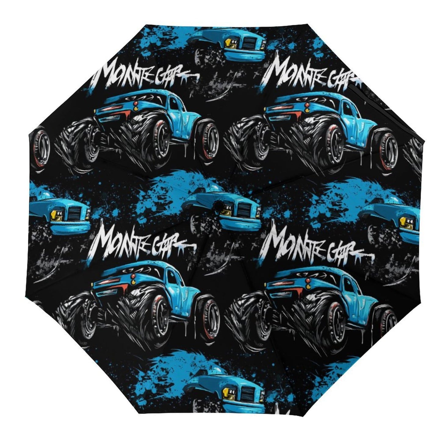 Monster Truck Car Windproof Compact Travel Auto Open/Close Folding Sun Rain Umbrella - Black Collapsible Portable