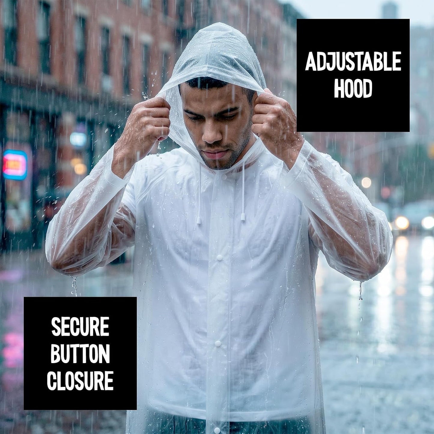 ZENO Rain Coats (2 Pack) - Waterproof Reusable Rain Ponchos with Hood and Snap Buttons - Lightweight, Durable - Raincoat for Men & Women - Clear Unisex Design