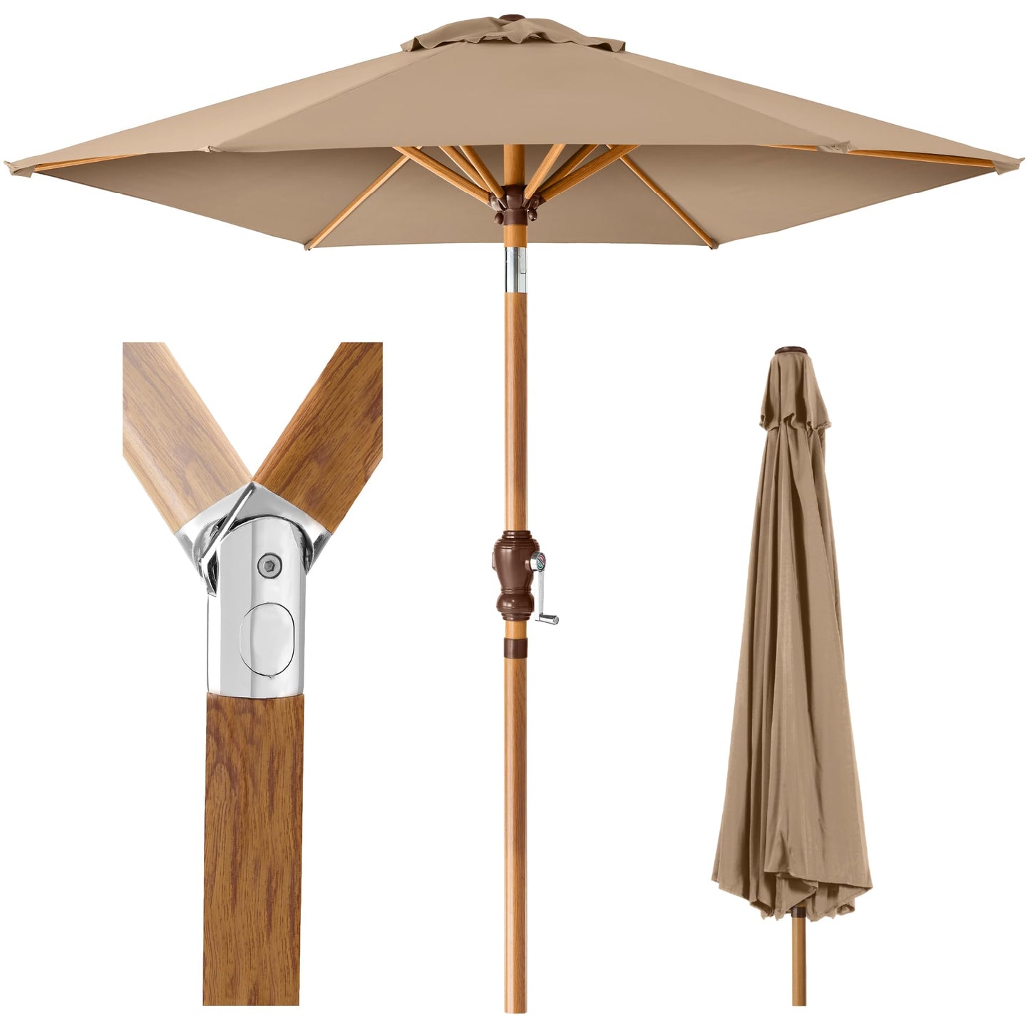Best Choice Products 10ft Outdoor Patio Umbrella, Outdoor Table Umbrella, Yard Umbrella, Market Umbrella with 6 Sturdy Ribs, Push Button, Tilt and Crank - Sand