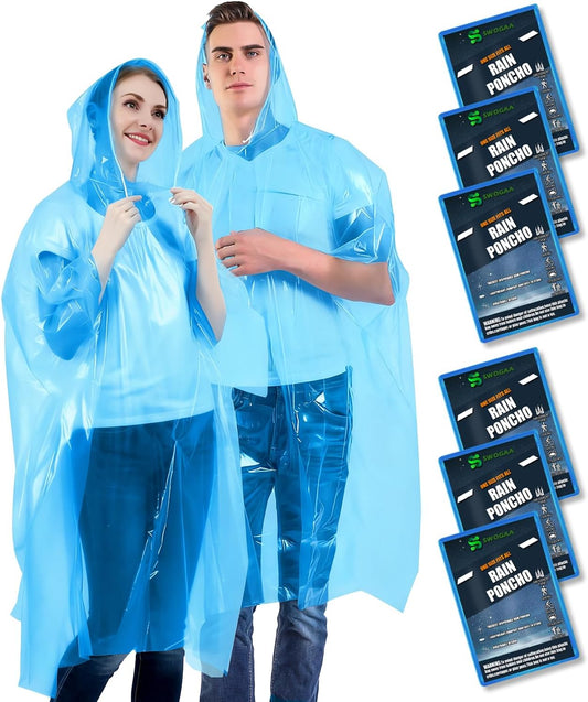 Disposable Rain Ponchos for Kids & Adults 6/10 Pack Extra Thick | Family Pack, Kids 6 Pack, Adults 6 & 10 Pack, Lightweight & Waterproof Emergency Ponchos for Travel & Theme Parks