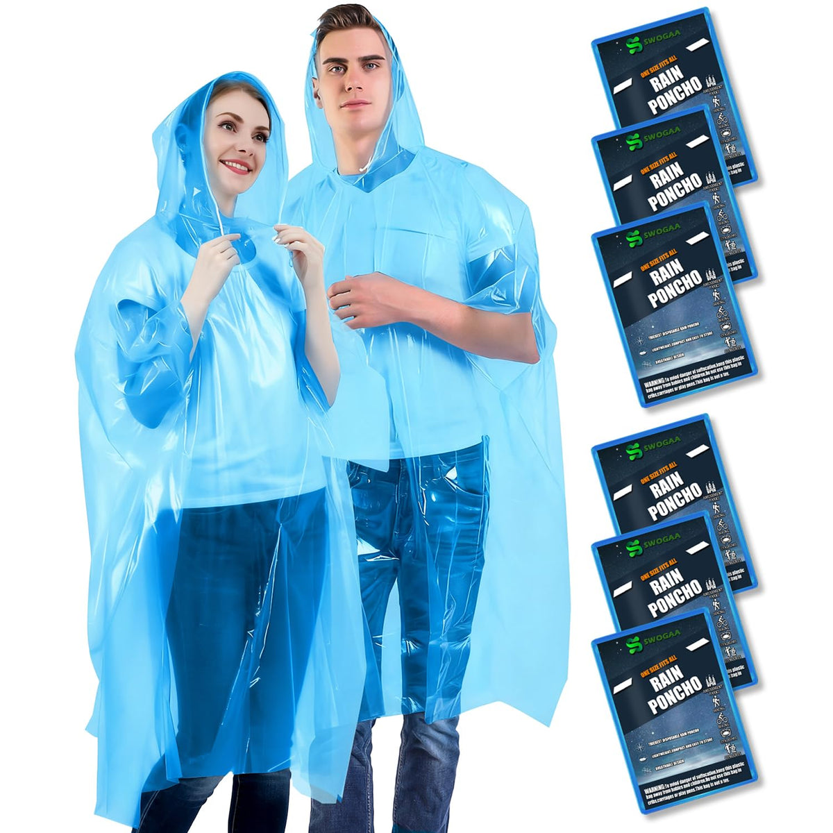 Disposable Rain Ponchos for Kids & Adults 6/10 Pack Extra Thick | Family Pack, Kids 6 Pack, Adults 6 & 10 Pack, Lightweight & Waterproof Emergency Ponchos for Travel & Theme Parks