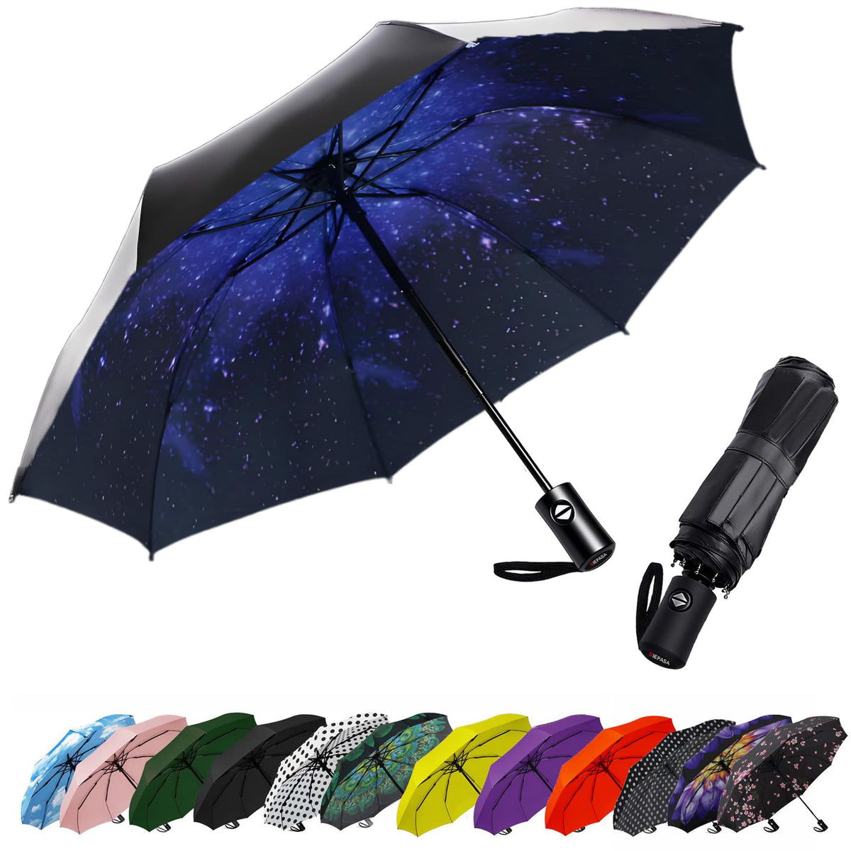 Compact Travel Umbrella - Windproof Auto Open/Close, Small Folding Umbrella for Rain & Sun with UPF50+ - Lightweight Frame, Waterproof - Fits Backpack, Purse, Suitcase.(Garden Butterfly)
