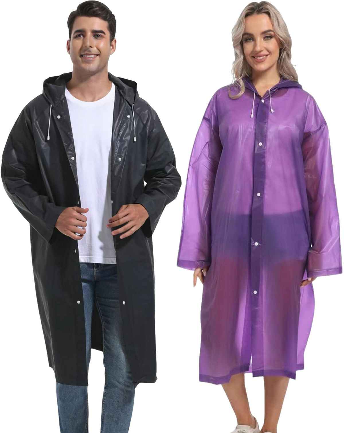2PCS Rain Ponchos for Adults Reusable Rain Coats for Adults Rain Jackets Raincoats for Men Women