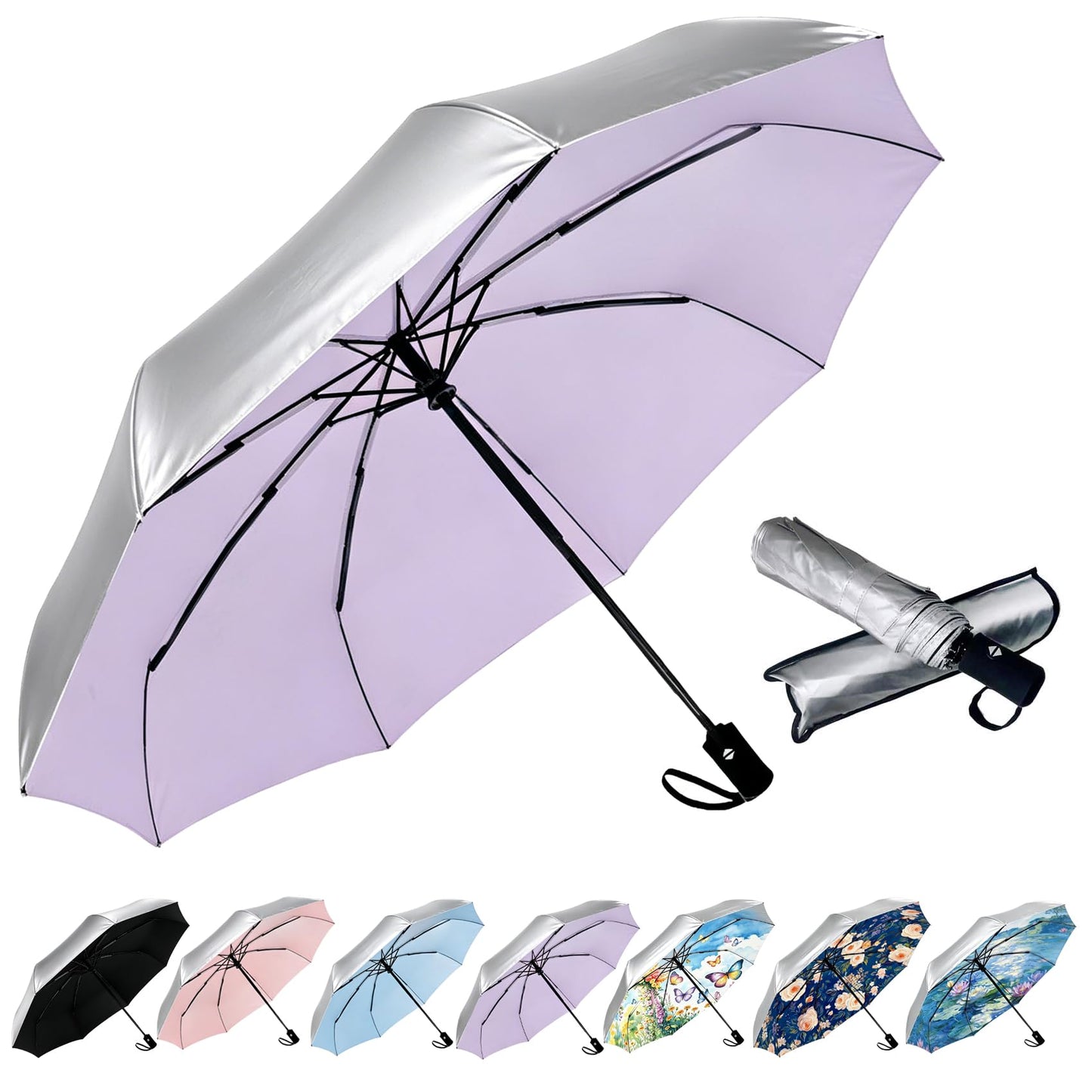 Compact Travel Umbrella - Windproof Auto Open/Close, Small Folding Umbrella for Rain & Sun with UPF50+ - Lightweight Frame, Waterproof - Fits Backpack, Purse, Suitcase.(Garden Butterfly)