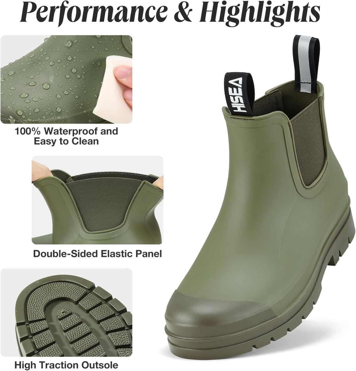 HISEA Women's Short Rain Boots Waterproof Ankle Chelsea Boots | Fashion Rubber Garden Shoes Non-Slip Matte PVC Rainboots Lightweight Outdoor Work Booties for Gardening Farming Walking