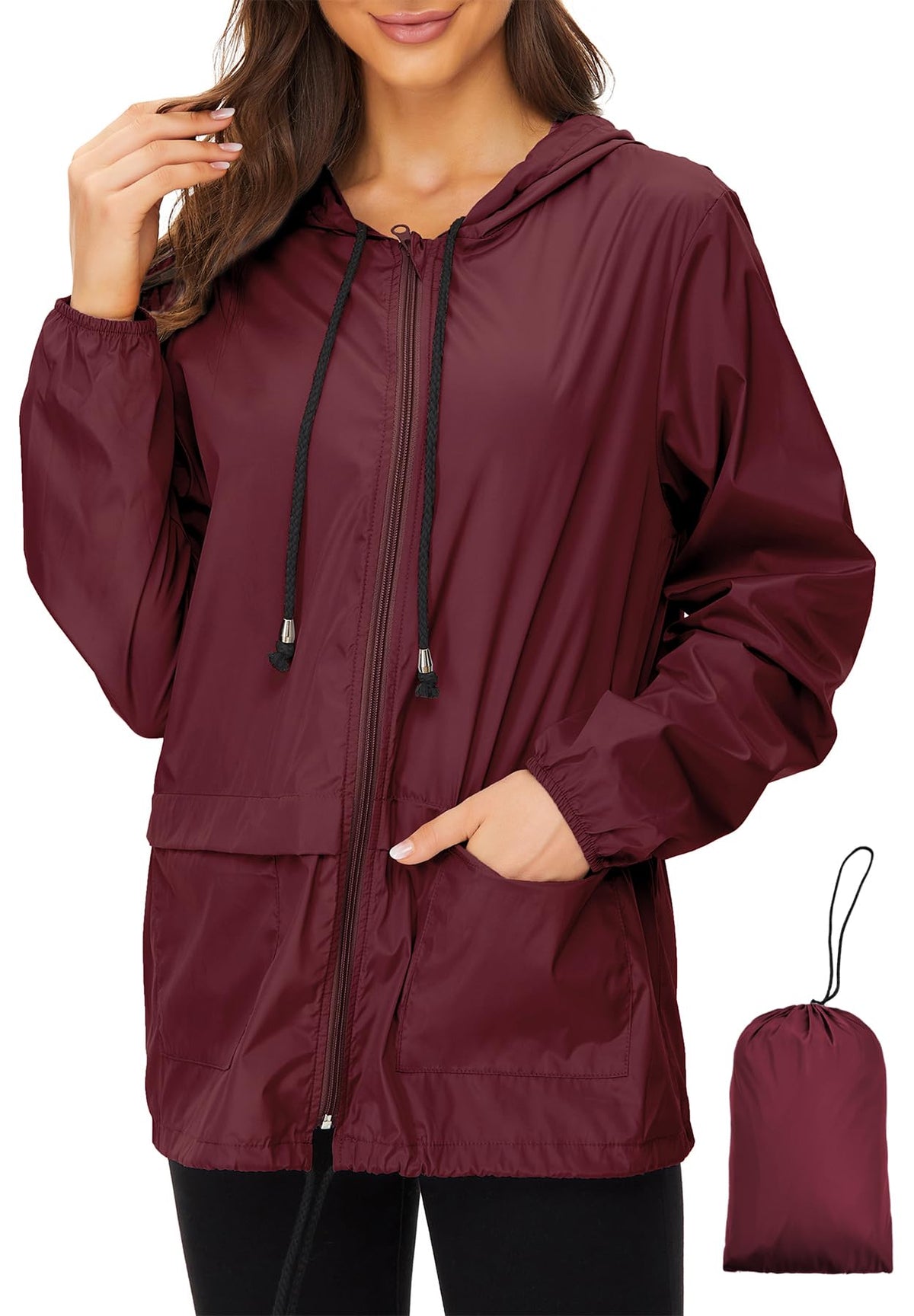 Zando Lightweight Rain Jacket Women Packable Waterproof Raincoat with Hood | Windbreaker Jacket Women, Light Raincoats for Drizzle, Rain Coats for Travel, Hiking and Commute