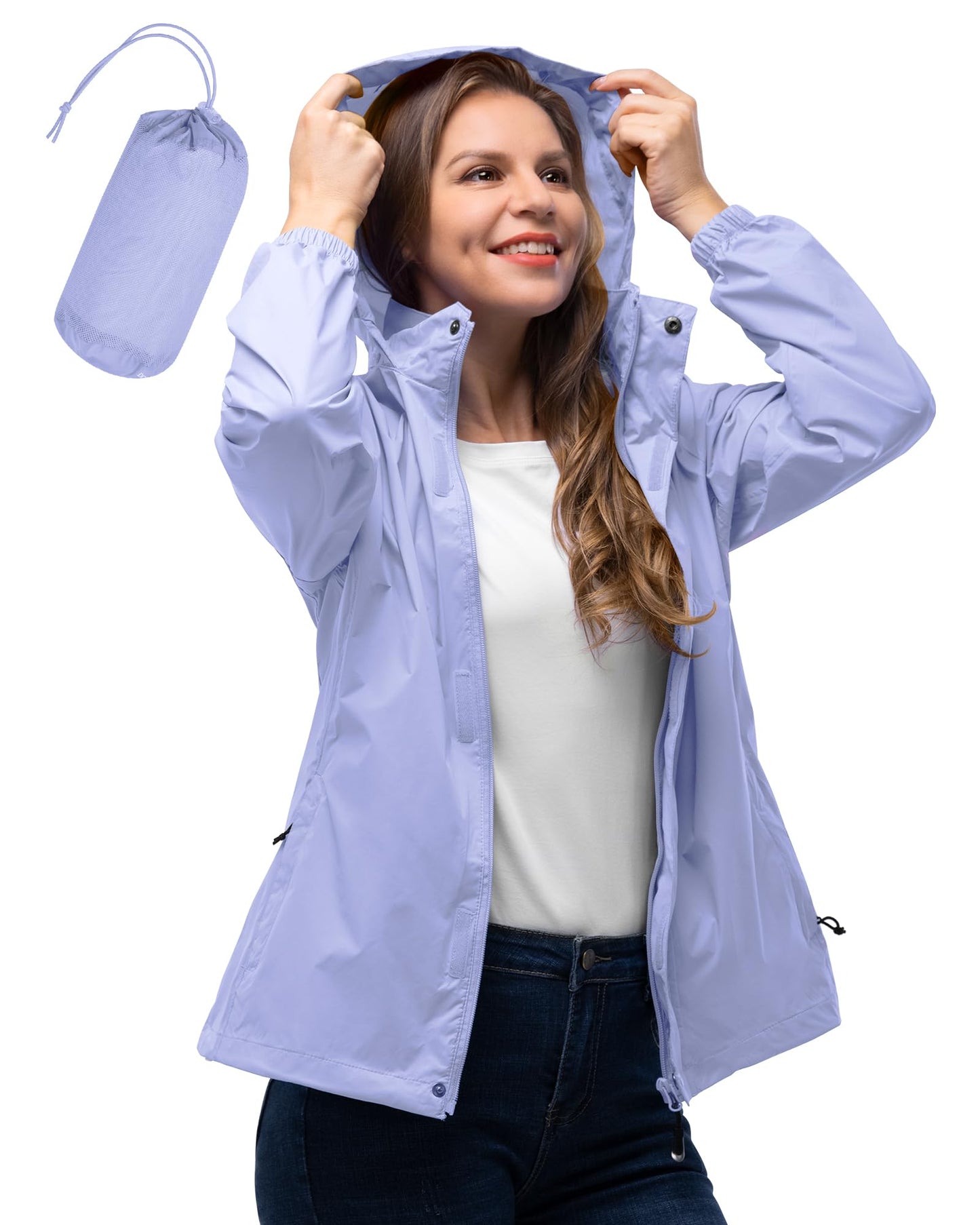 33,000ft Women's Rain Jacket Waterproof Lightweight Packable Raincoat with Hood for Golf Hiking Travel Windbreaker