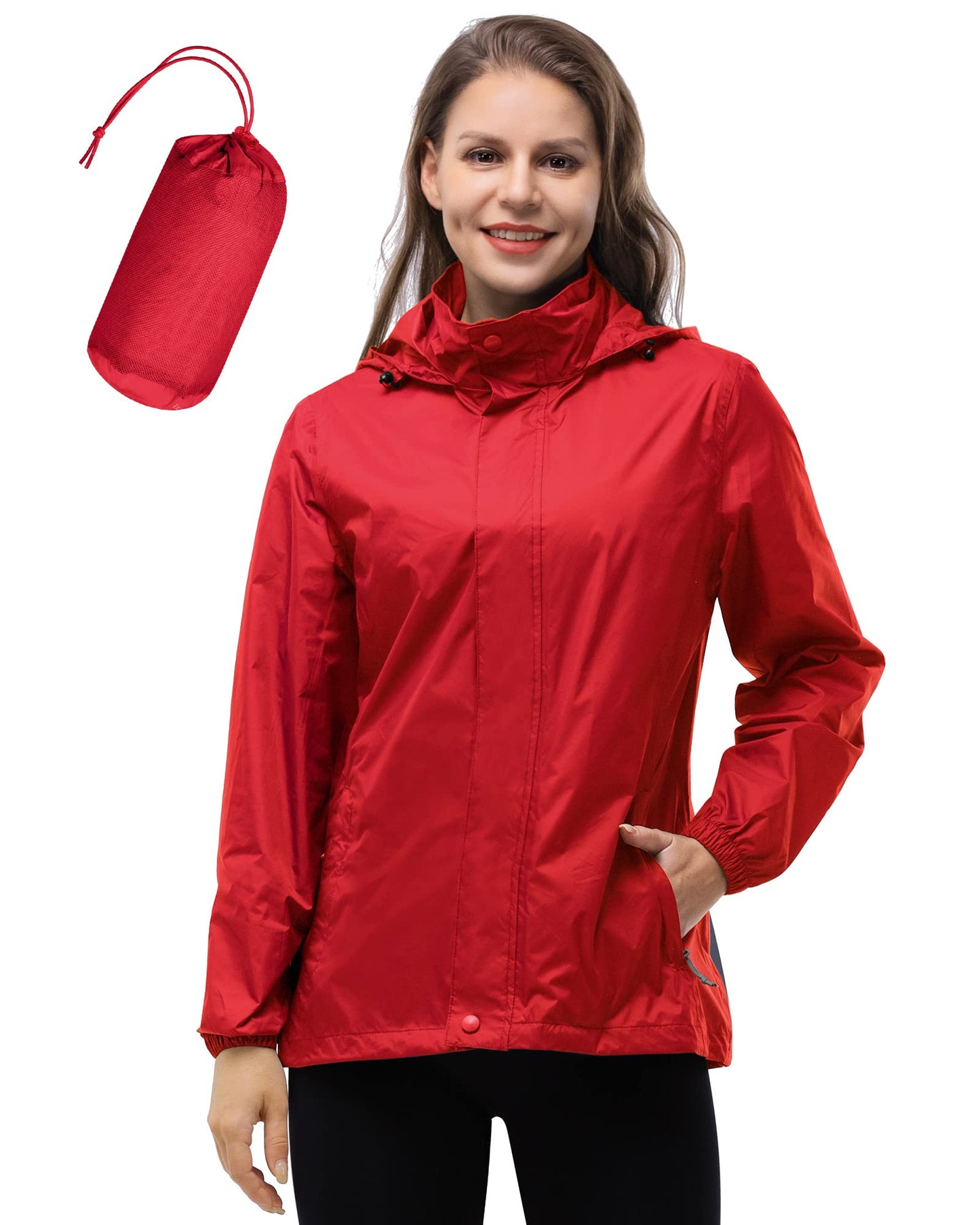 33,000ft Women's Rain Jacket Waterproof Lightweight Packable Raincoat with Hood for Golf Hiking Travel Windbreaker