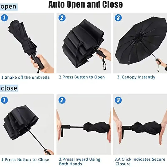8-Bone Automatic Folding Windproof Waterproof Umbrella - 1-Click Open/Close, UV-Blocking Black Glue, Portable Travel Essential for Men and Women