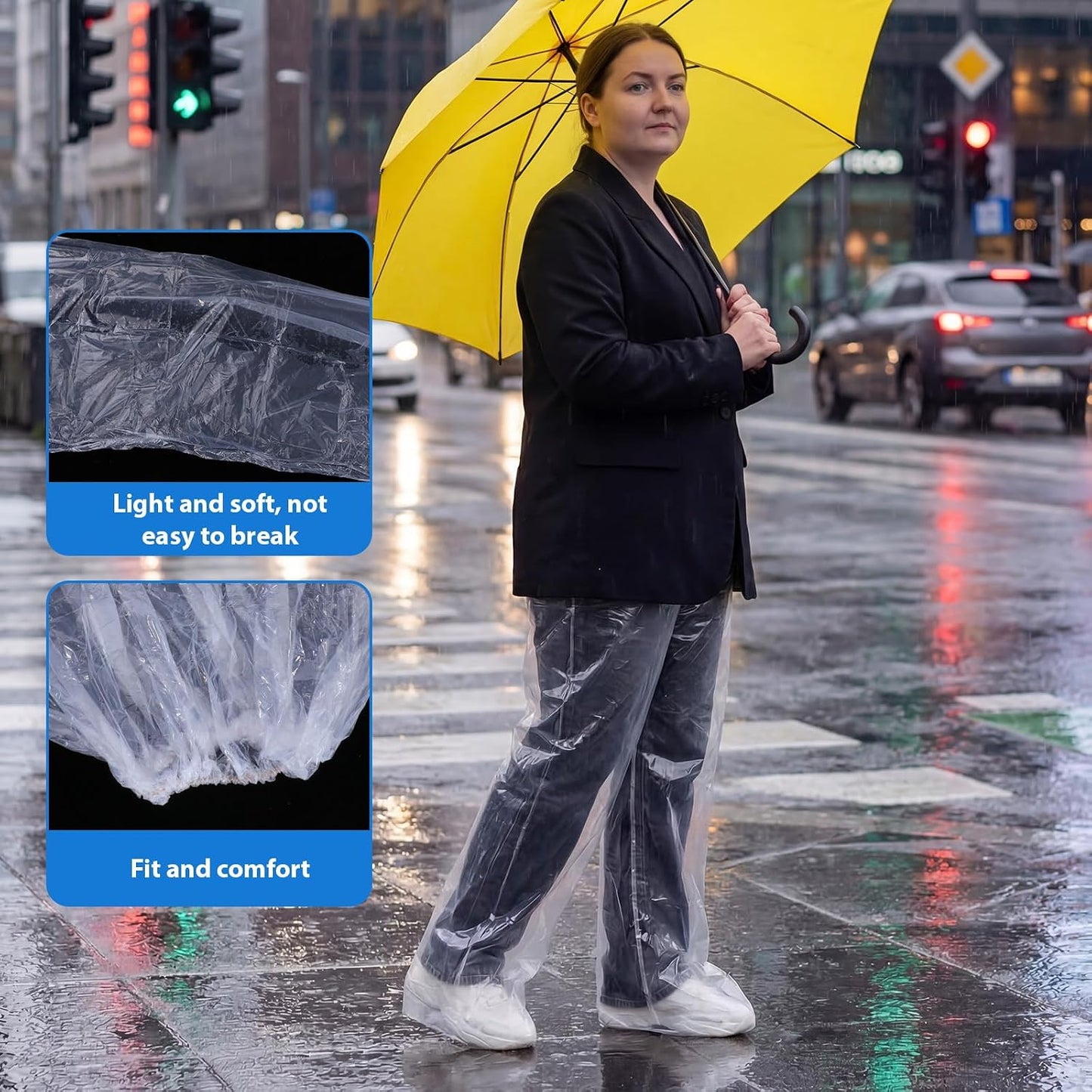 2 Pcs Disposable Rain Pants, Unisex Adult Long Tube Rain Pant with Shoe Cover Waterproof Thickened Long Pant Boot Covers for Outdoor Activities Fishing Travel Cycling (White, Blue)