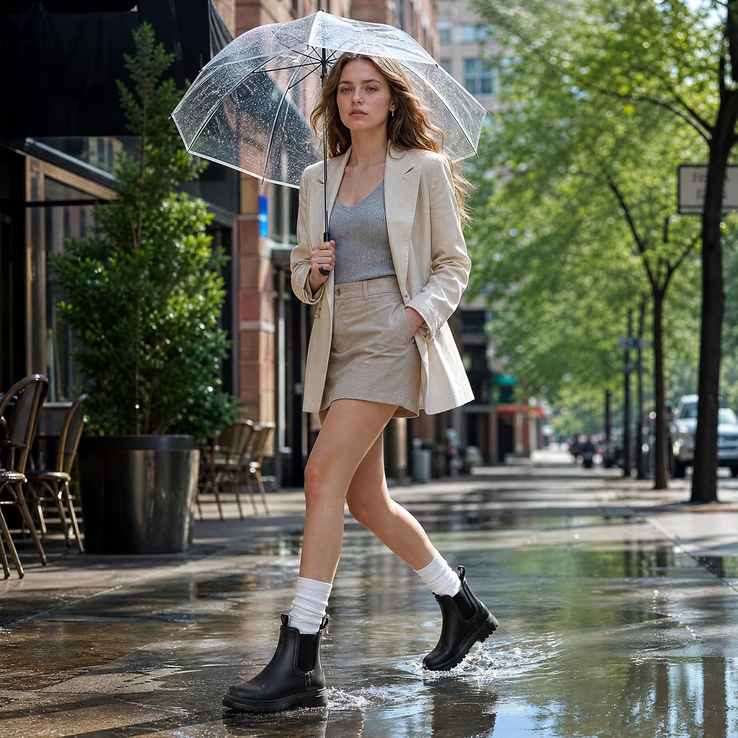 Fashion Short Rain Boots for Women, Waterproof Chelsea Ankle Boots | Non-Slip Matte Rubber Farm Boots, Lightweight Outdoor Garden Shoes And Work Booties, Arch Support, Removable Comfort Insole