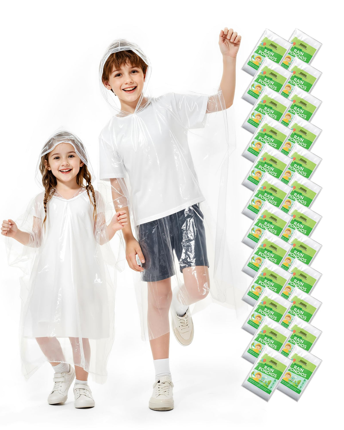 Hitituto Rain Ponchos Family Pack Kids– 6/12/24 Pack Disposable Poncho with Hood, Clear & Assorted Colors, Home Survival Kits