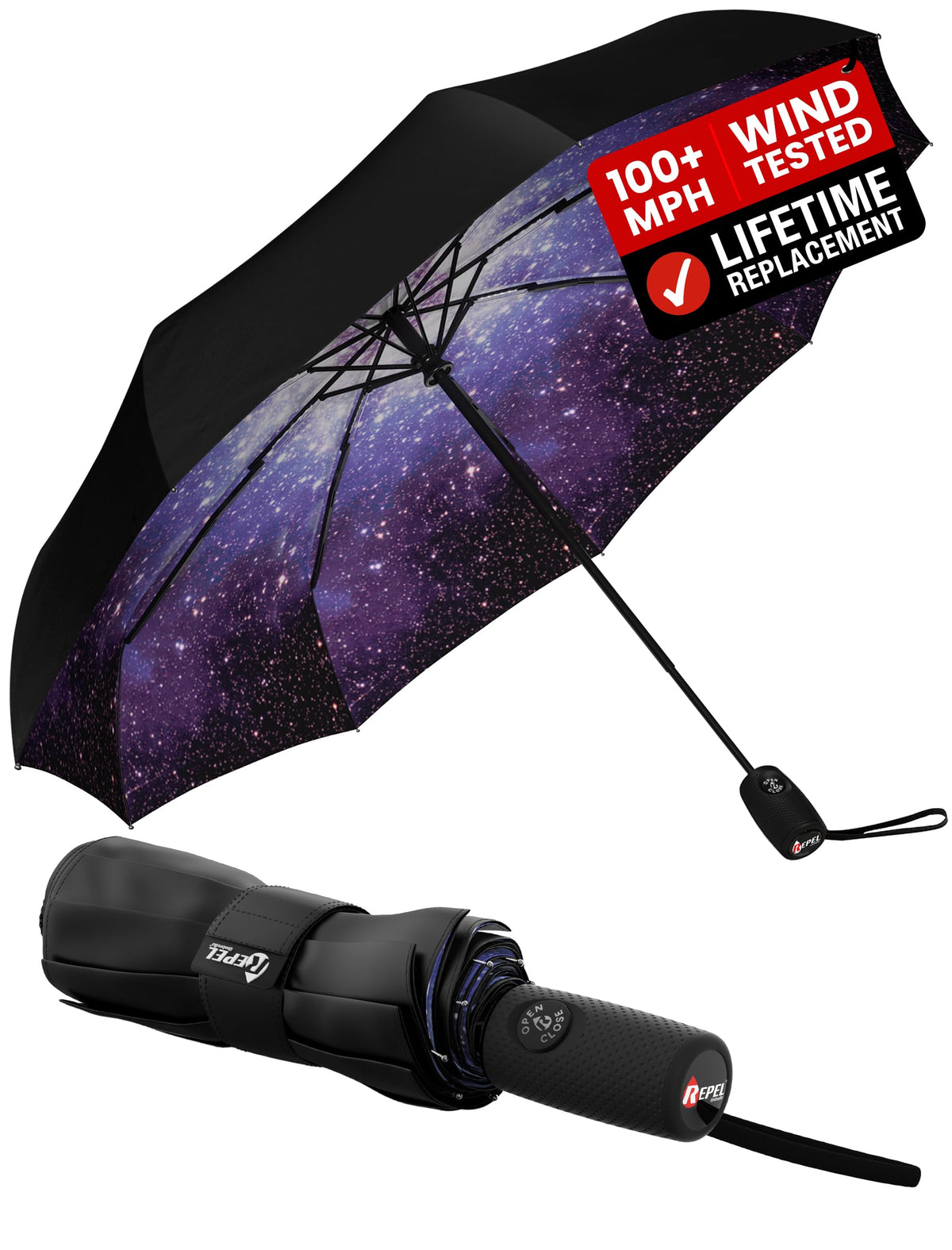 Windproof Travel Umbrella - Compact & Withstands Winds up to 100MPH, Strongest Premium Auto Folding Umbrella for Rain and Sun - Durable, Light & Portable for Women & Men, Fits Backpack & Cars