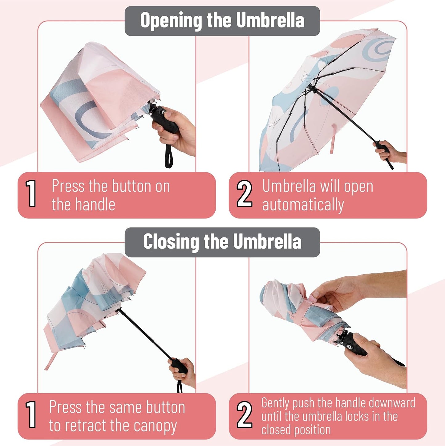 Mr. Pen- Windproof Travel Umbrella, Small Water-Resistant Automatic Folding Umbrella for Rain and Sun, Light, Compact and Portable for Women & Men, Fits Car & Backpack