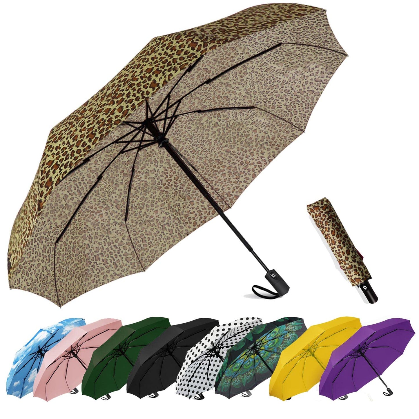 Compact Travel Umbrella - Windproof Auto Open/Close, Small Folding Umbrella for Rain & Sun with UPF50+ - Lightweight Frame, Waterproof - Fits Backpack, Purse, Suitcase.(Garden Butterfly)