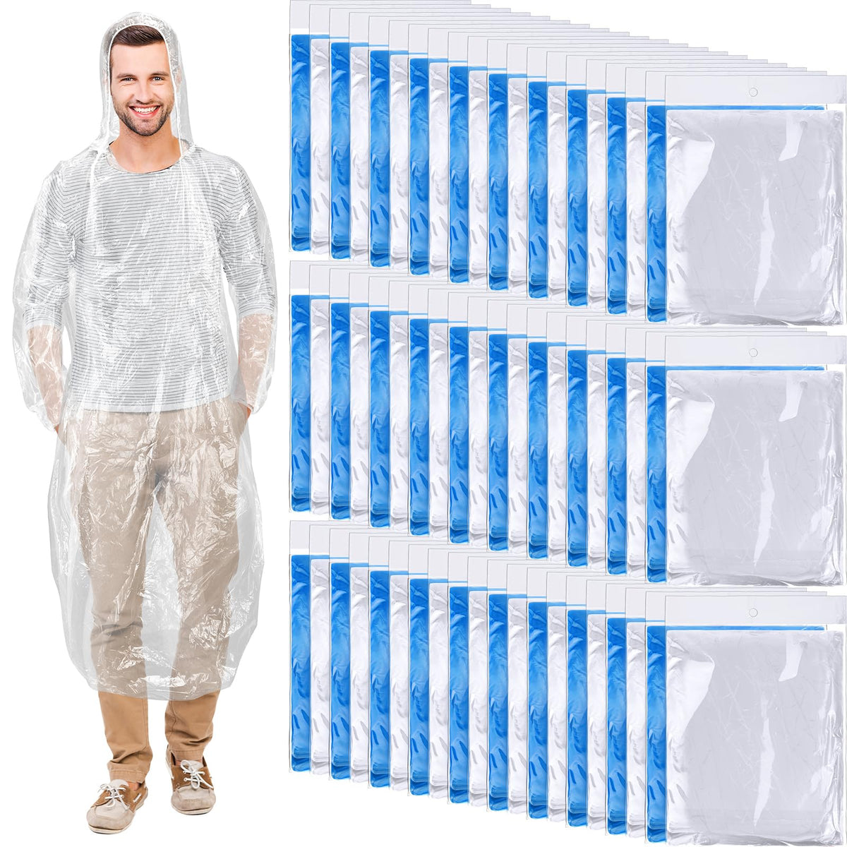 Handepo 100 Pack Rain Ponchos Bulk Disposable with Hood Adults