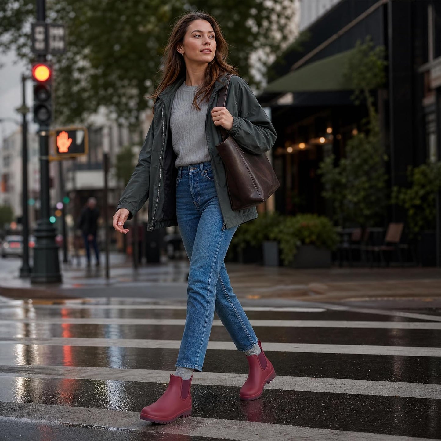 Fashion Short Rain Boots for Women Waterproof Chelsea Ankle Boots | Non-Slip Matte Rubber Boots Lightweight Outdoor Garden Shoes And Work Booties With Arch Support And Removable Comfort Insole