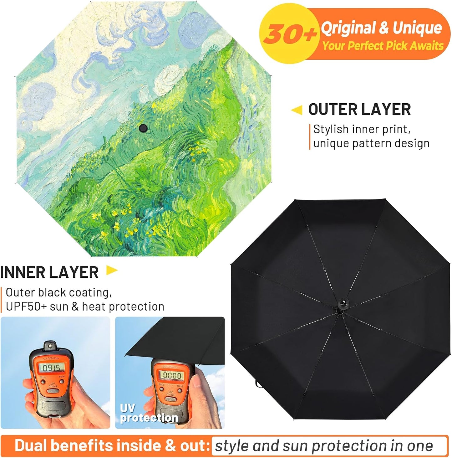 SY COMPACT Travel Umbrella - Windproof Automatic Compact Umbrellas for Rain | Small & Portable, UV Sun Protection, 11" Folded Travel Size, Fits in Backpack & Car, for Walking & Commutes, Factory Direct