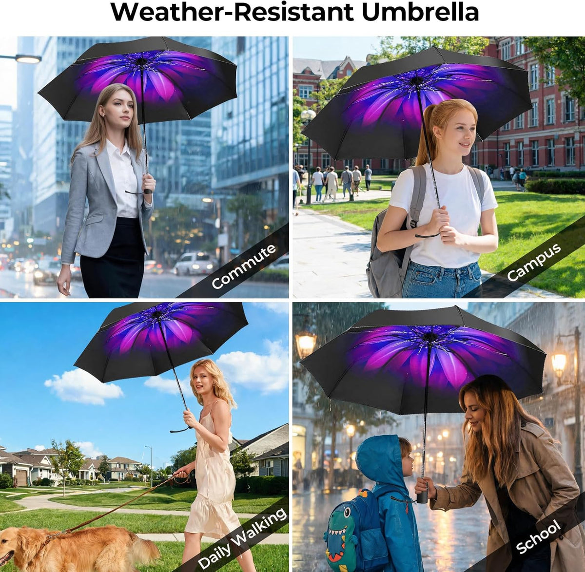 LLanxiry Compact Travel Umbrella, Windproof Automatic Umbrellas for Rain | Small, Portable, Folding, Lightweight, Waterproof, Backpacks, Purses, Cars, Commuting, Walk, School, Men, Women