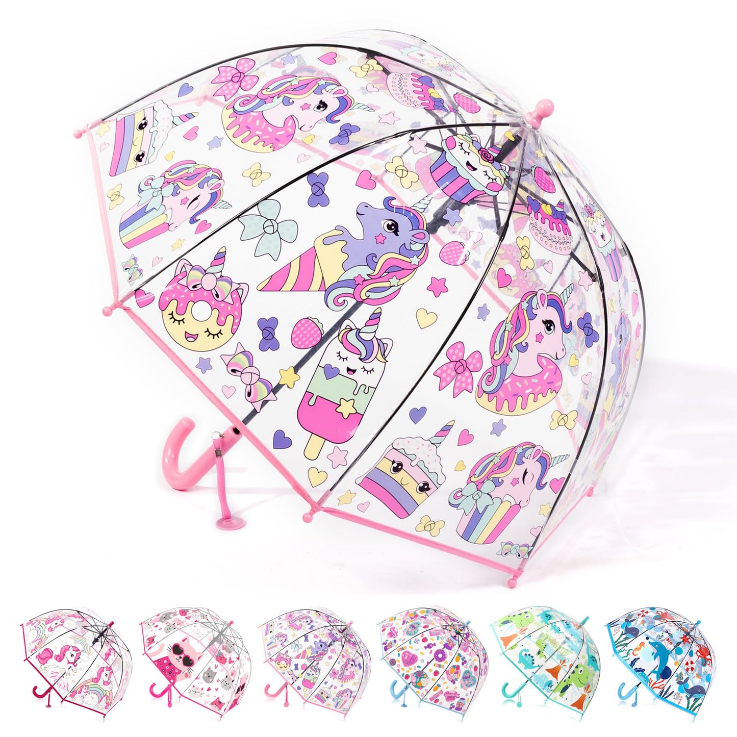 Kids Clear Bubble Umbrella for Rain, Easy Grip, Girls Boys | 39 In Transparent Dome, Windproof, Pinch-Proof Closure, Rounded Tips, Lightweight, School, Travel, Toddler, Rain Gear