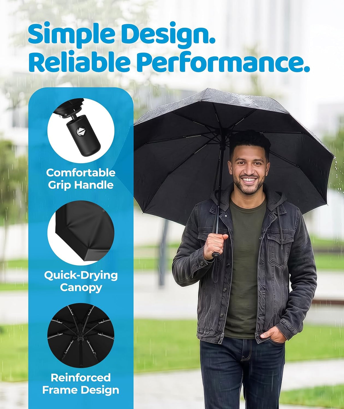 Rain-Mate Windproof Compact Umbrellas for Rain - Strong Reinforced Fiberglass Rib Design & Auto Open & Close - Portable Folding Travel Umbrella - Lightweight & Packable for Women & Men, Easy Collapse