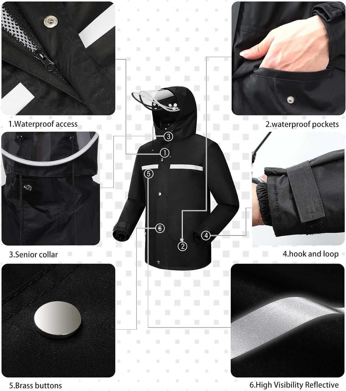 Rain Suit Waterproof Hi Vis Raincoat Reflective Rain Gear Unisex | Rain Jacket and Pants, Detachable Clear Brim, Waterproof Zip, Breathable Mesh Lined, Anti-storm, Work, Hiking, Riding