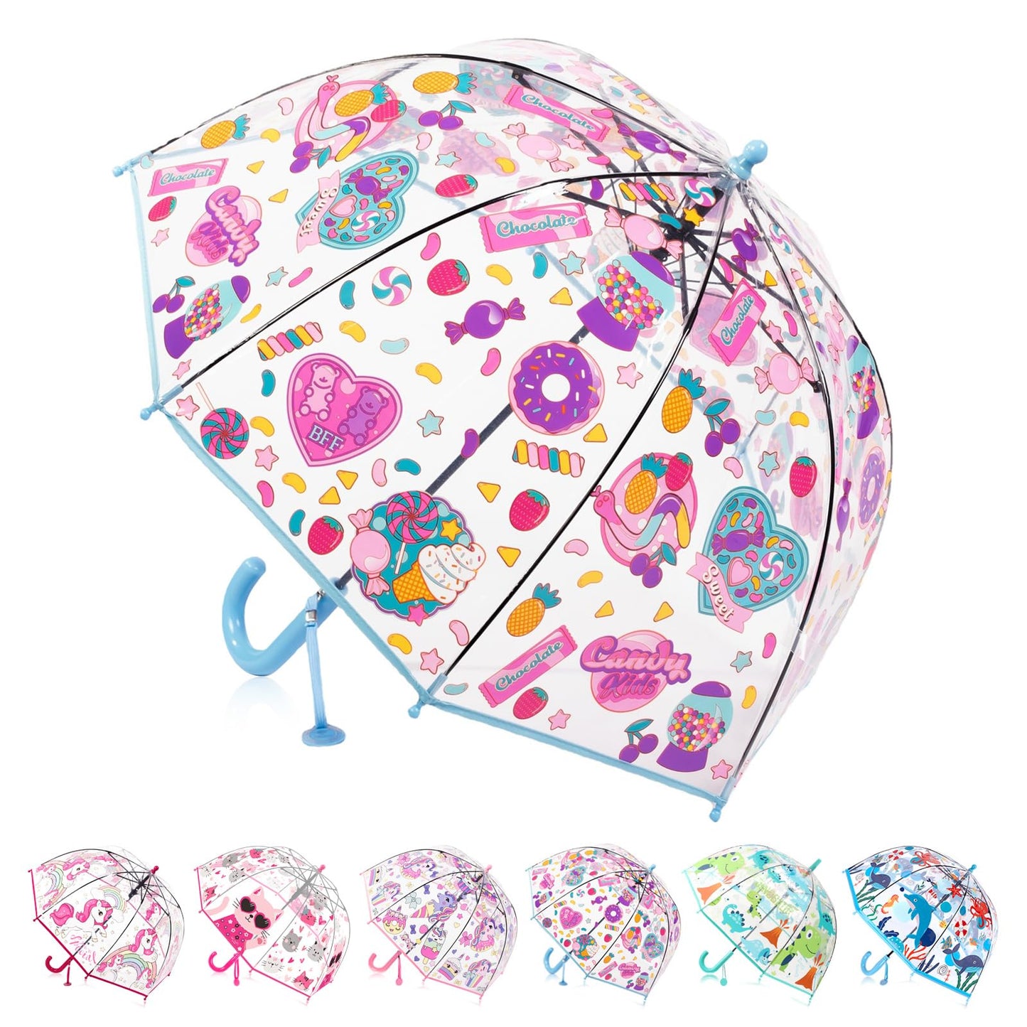 Kids Clear Bubble Umbrella for Rain, Easy Grip, Girls Boys | 39 In Transparent Dome, Windproof, Pinch-Proof Closure, Rounded Tips, Lightweight, School, Travel, Toddler, Rain Gear