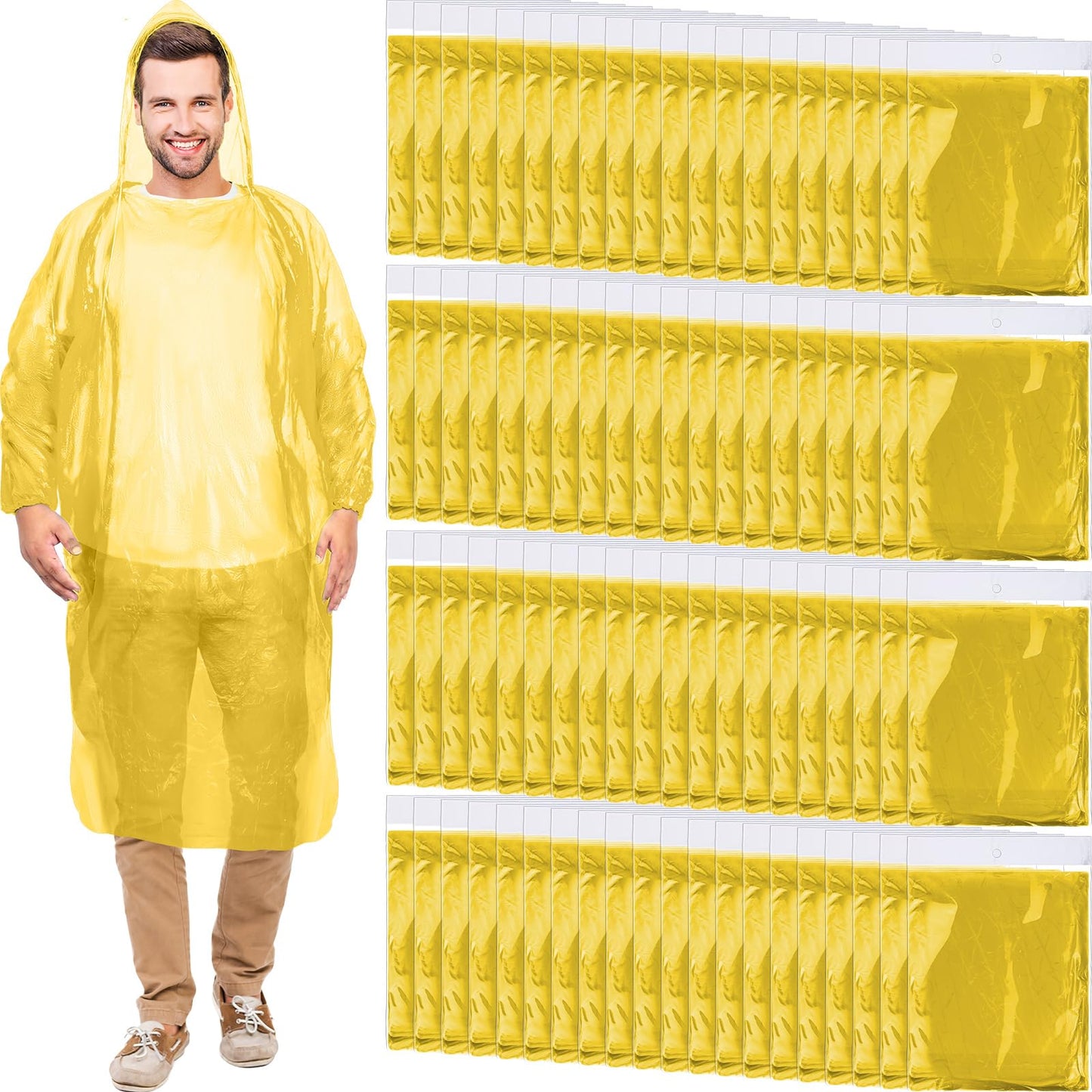 Handepo 100 Pack Rain Ponchos Bulk Disposable with Hood Adults