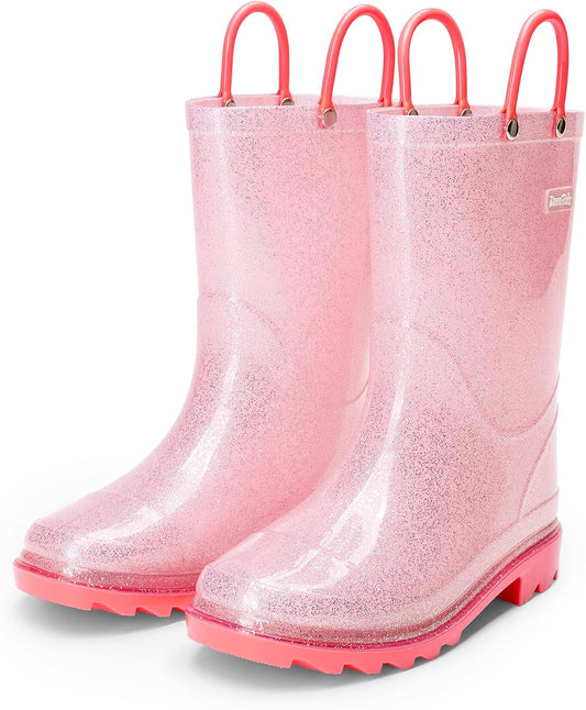 DREAM PAIRS Kids Glitter Rain Boots | Waterproof,Easy-on handles,Lightweight,Non-Slip sole,Rain puddle outdoor play,Girls Boys Toddler