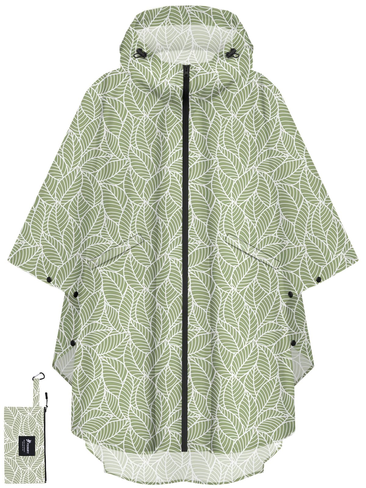 PTEROMY Hooded Rain Poncho for Adult with Pocket and Zipper, Waterproof Lightweight Raincoat for Men and Women