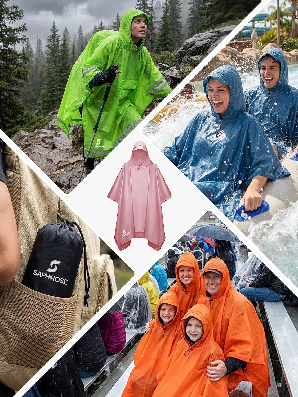 SaphiRose Hooded Rain Poncho Waterproof Raincoat Jacket for Men Women Adults